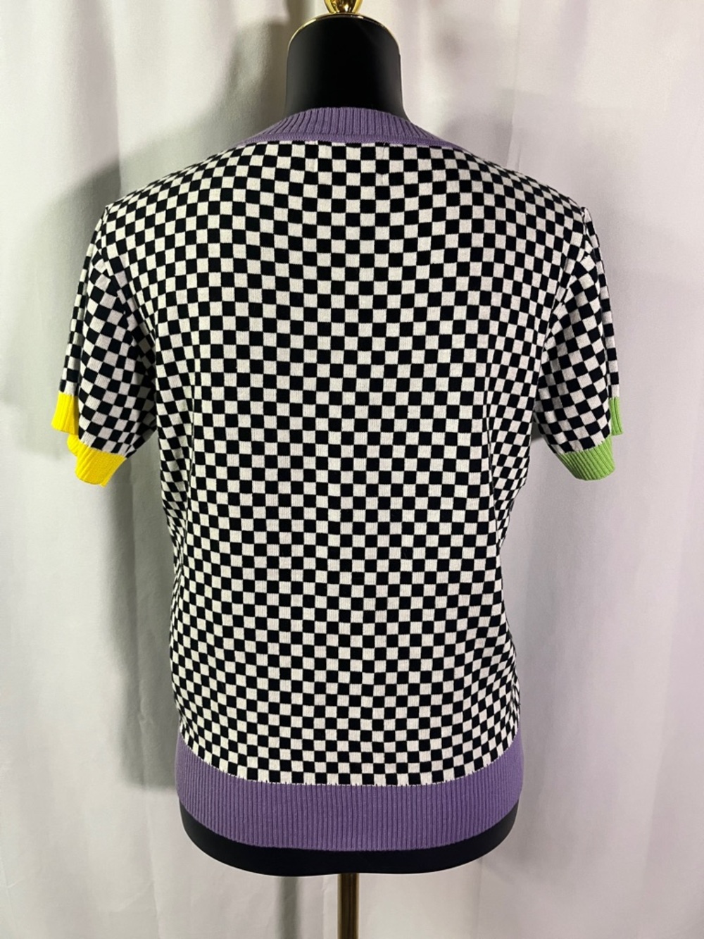 Sparkle City Short Sleeve Mardi Gras Checkered Sweater - Picture 10 of 16